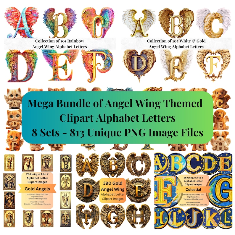 Angel Code Letters Angel Wing Clipart Alphabet: 813 PNG Files (digital Download) - Etsy