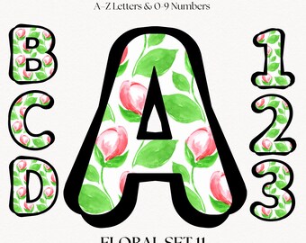 Floral Alphabet Letters & Numbers | PNG Font Lettering | Flower Clipart Monogram Initials | Digital Download