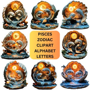 Poissons, zodiaque, clipart, lettres de l'alphabet | Poisson mystique PNG | Images clipart astrologie, astrologie céleste et horoscope pour lettrage imprimable et numérique