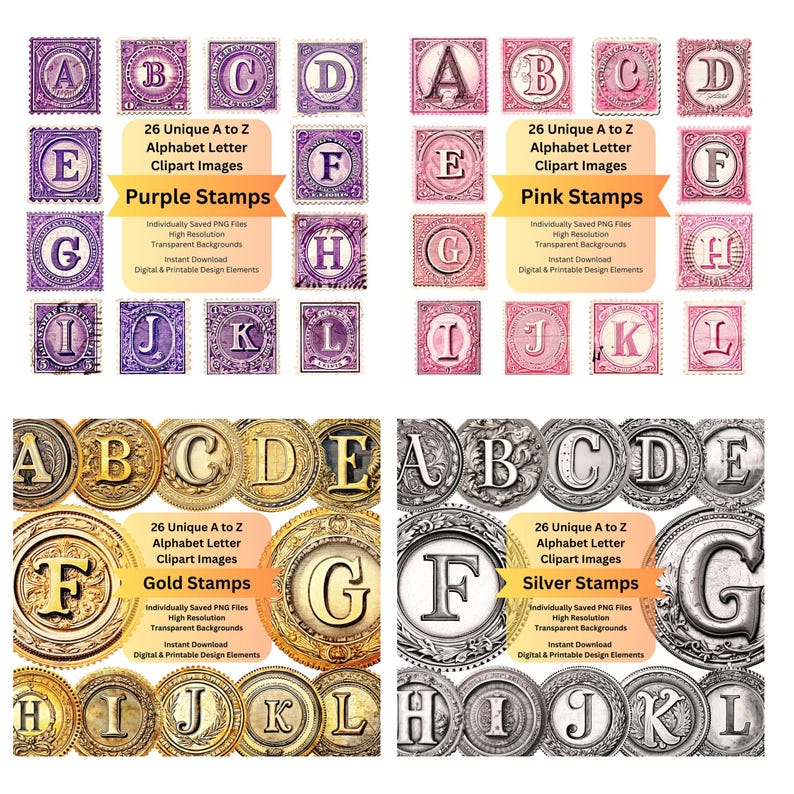 Postsage Signs For Letters Vintage Postage Stamp Clipart Alphabet: 260 PNG Letters (digital ...