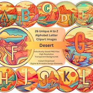 Clipart Alphabet Letters PNG Files for Boho Desert Digital Download, Scrapbooking Ephemera, Junk Journal, Cricut DIY Crafts, Sublimation Art