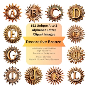 Clipart Decorative Letters for Instant Download PNG Bundle Design Elements, Fancy Bronze Vintage Monogram Letters, Cricut Fonts, Sublimation