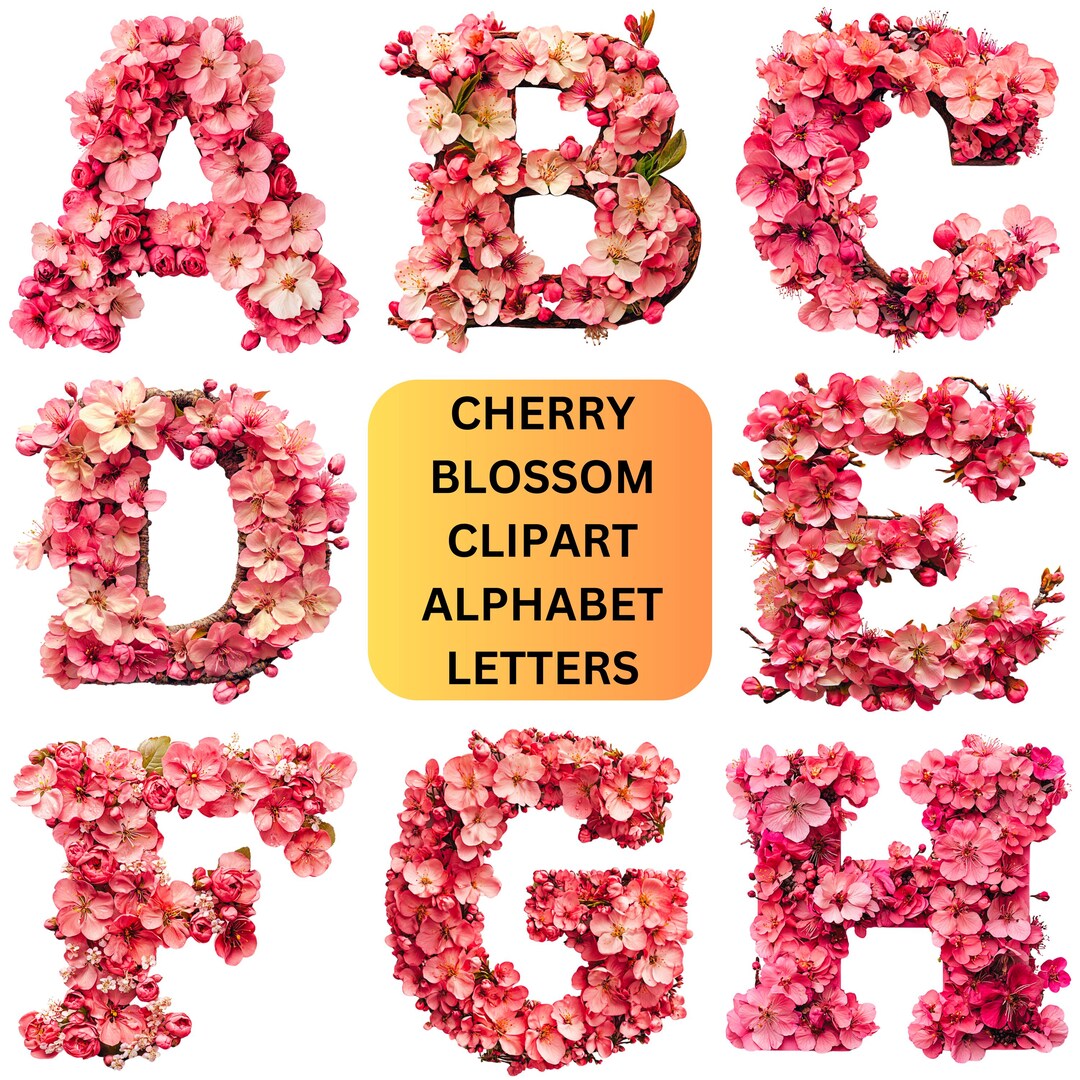 Cherry Blossom Alphabet Clipart: Japanese Floral Letters (PNG Digital ...