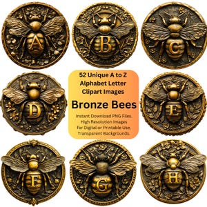 Bee Clipart Alphabet Letter Clip Art, Bees Decorative Design Elements for Digital Projects. Printable Images, Fonts for Cricut, Monogram Art