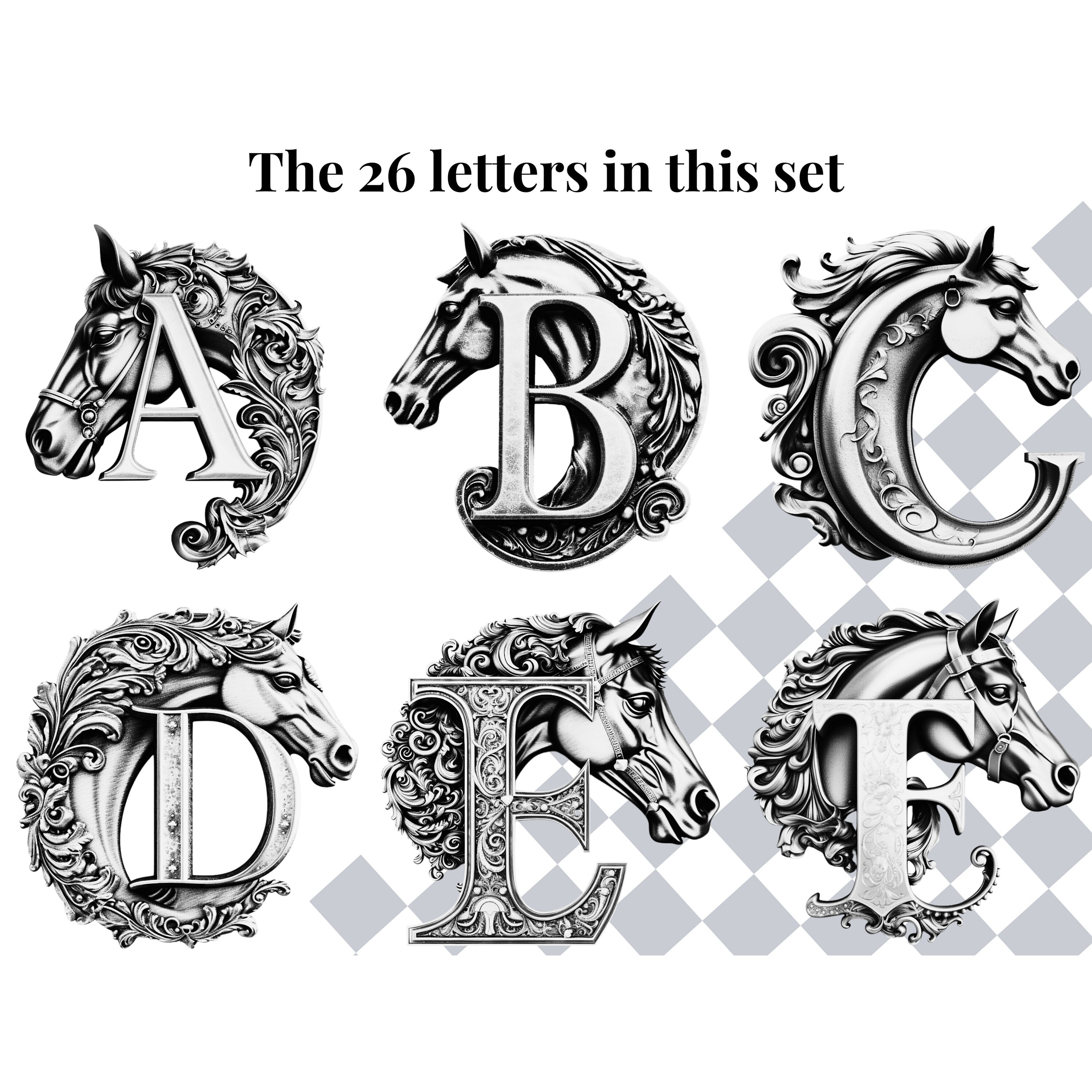 Horse PNG Clipart Alphabet | Western Letters PNG | Animal Fonts 
