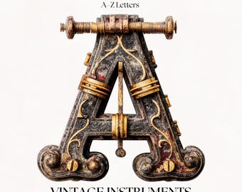 Vintage Music Clipart Alphabet Letters | Musical Instrument PNG Lettering Designs | Fancy Fonts Digital Download