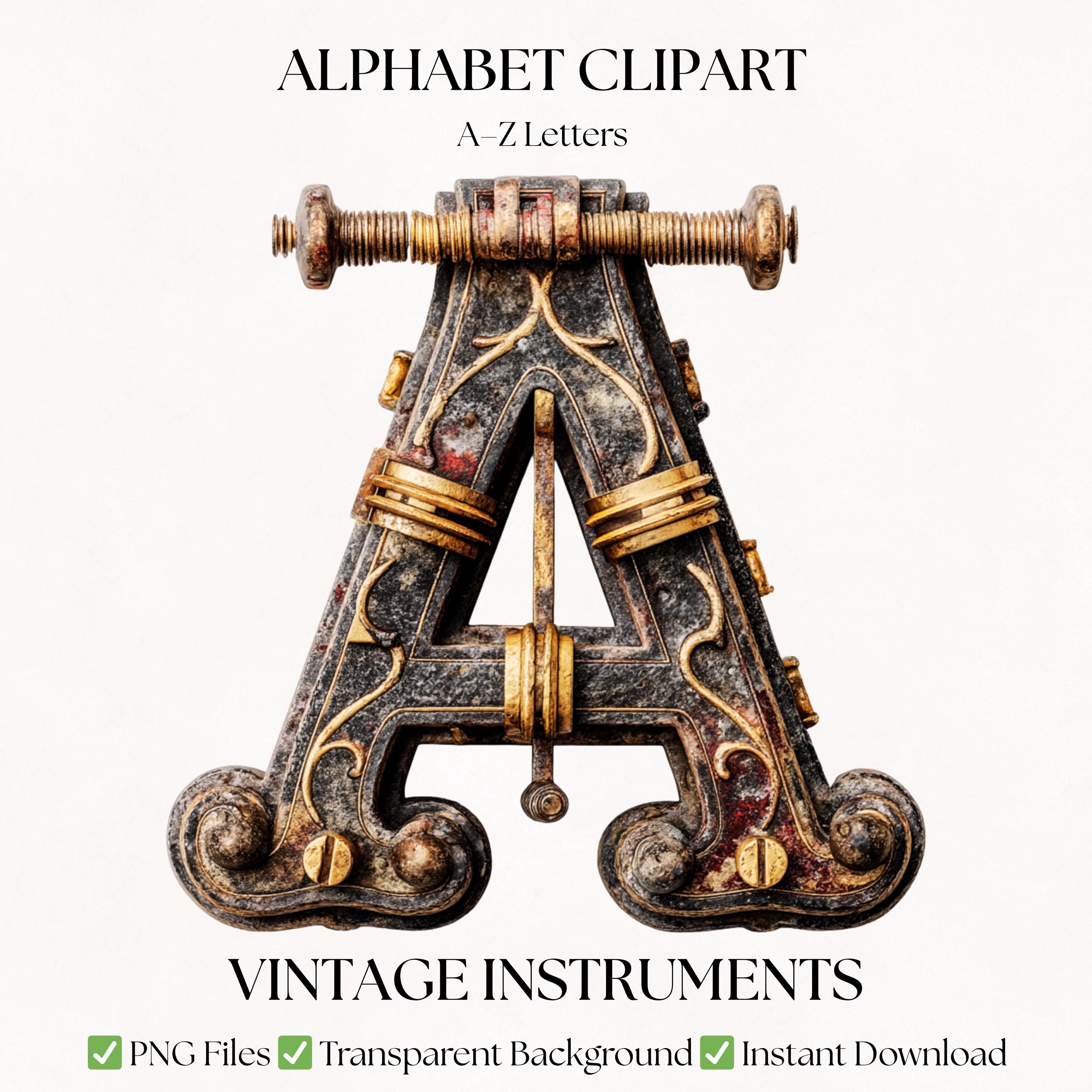 Musical Instrument Text Design Vintage Music Clipart Alphabet Letters | Musical Instrument PNG ...