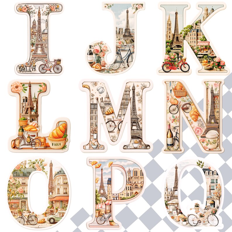 Vintage Paris Clipart Alphabet Letters and Numbers | Eiffel Tower ...