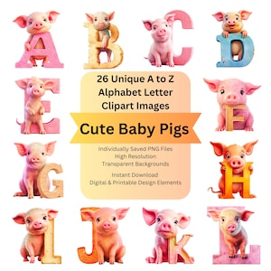 Pig Clipart Animal Alphabet Letters PNG for Cute Illustration Farmhouse Fonts, Cricut Designs, Commercial Use Design Elements, DIY Crafts