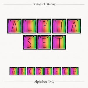 Rainbow Alphabet Letters PNG, Decorative Bulletin Board Clipart, Sticky Note Themed Fonts, Transparent Background
