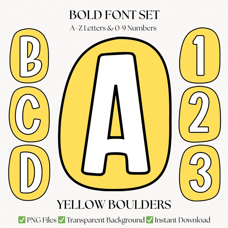 Yellow Font Bundle | PNG Bubble Letters & Numbers | Clipart Alphabet ...