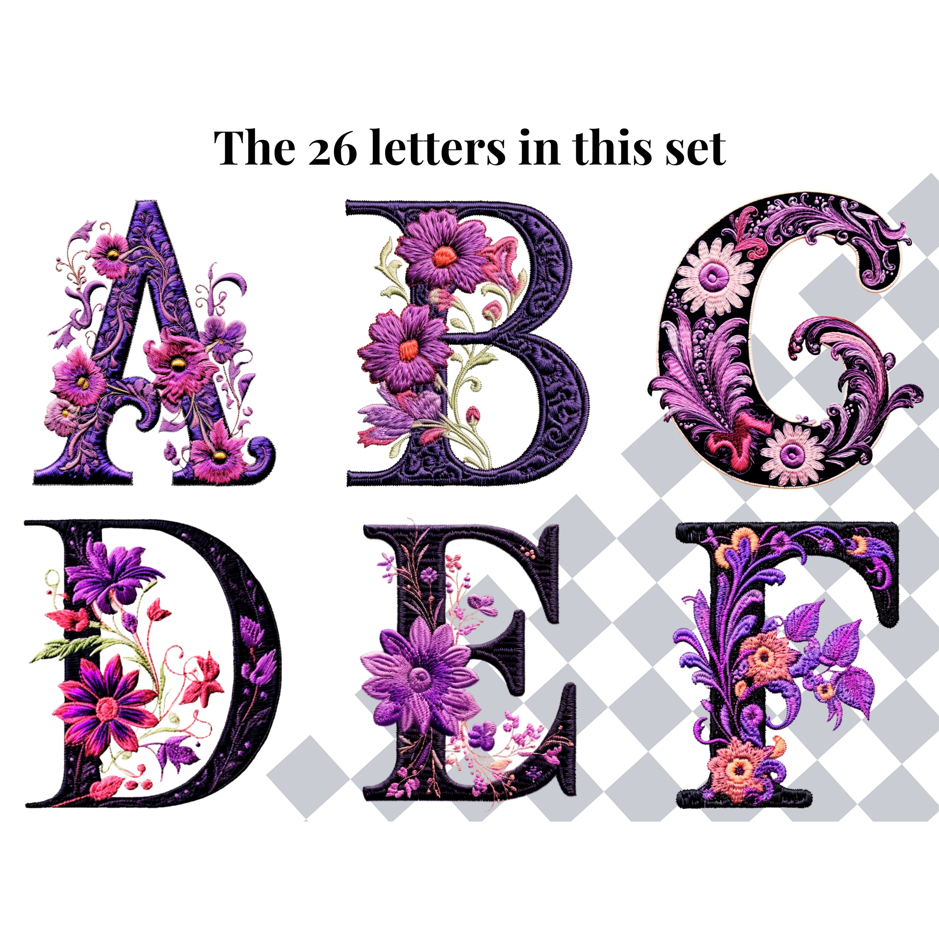 Purple Flower Clipart Alphabet Letters | Floral PNG Fonts | Botanical ...