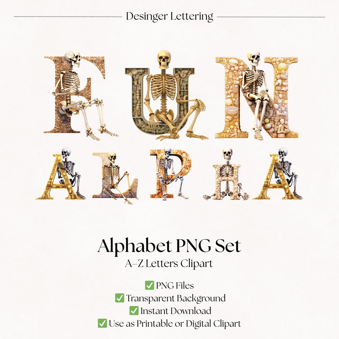 Skeleton Alphabet PNG Clipart | Halloween Letters for Spooky Banners ...