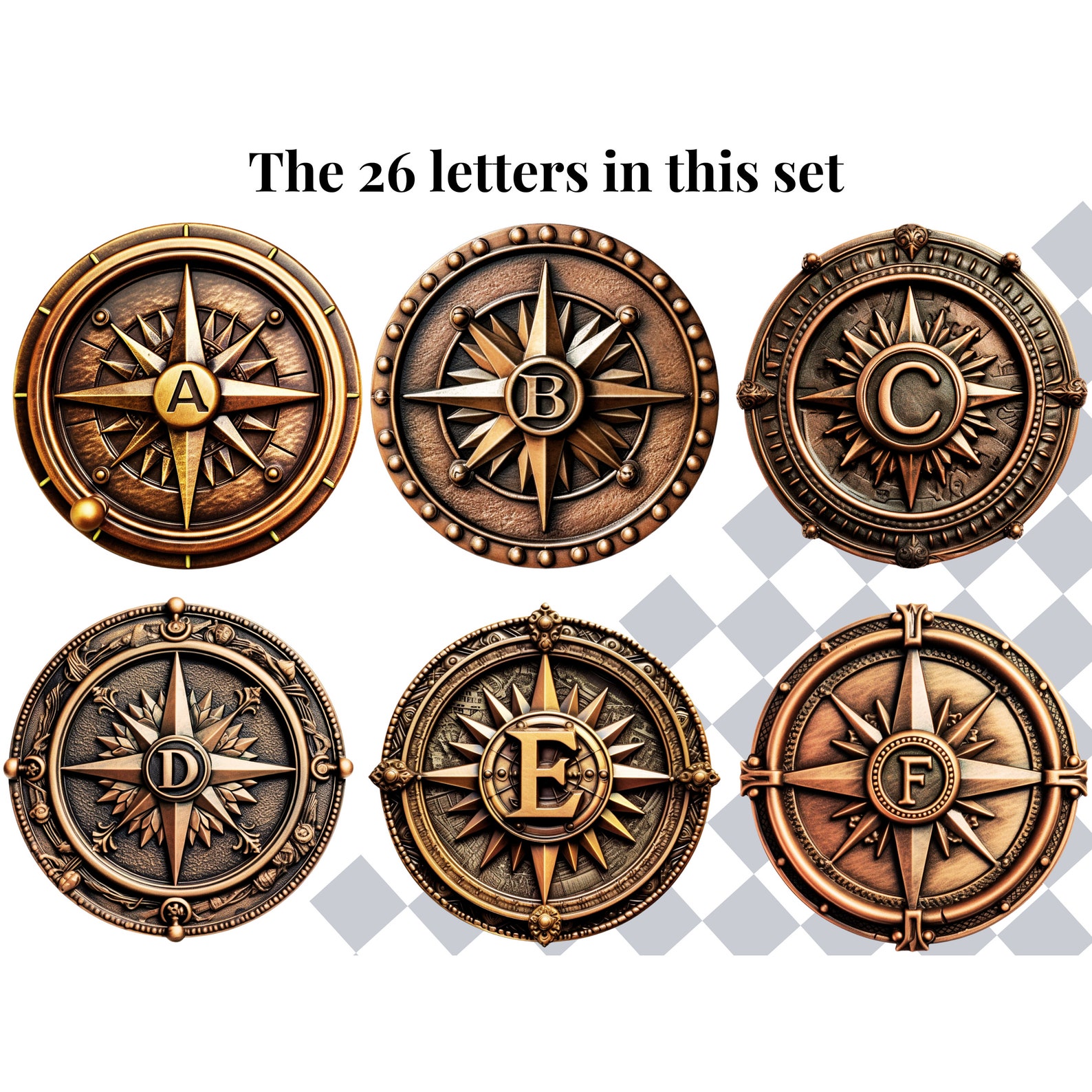 Vintage Compass Alphabet Letter Clipart | Bronze Travel Ephemera PNG ...