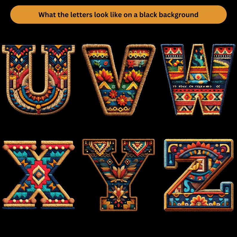 Aztec Clipart Alphabet: Colorful PNG Letters for DIY Crafts (digital ...