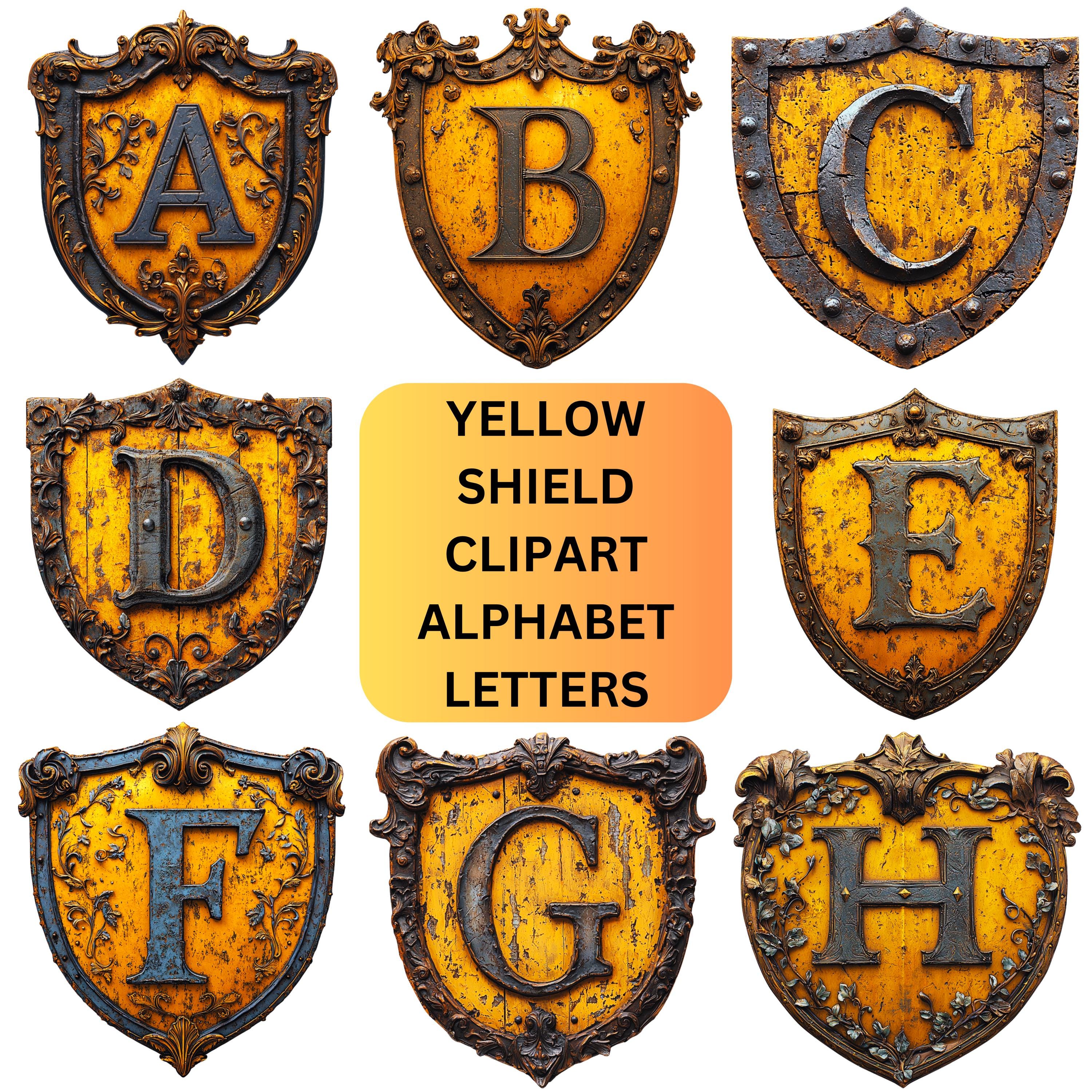 Shield Type Lettering Shield PNG Clipart Alphabet Letters | Yellow Medieval Font | Fantasy ...