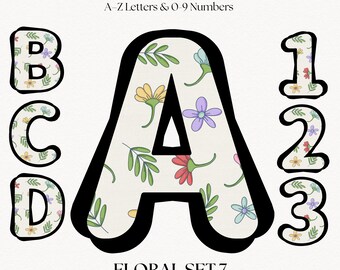 Floral Clipart Letters & Numbers | PNG Flower Font Bundle | Retro Ransom Alphabet | Monogram Initials | Printable Lettering