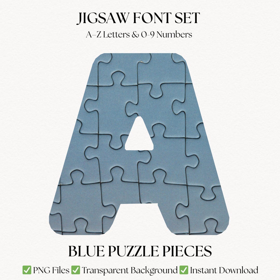 Blue Puzzle Font | Jigsaw Alphabet Letters & Numbers | PNG Clipart ...
