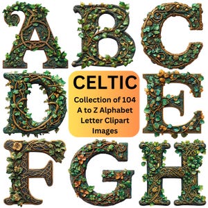 Celtic PNG Clipart Bundle, Illuminated Celtic Alphabet Letters, Junk Journal, Scrapbooking, DIY Stickers, Printable Digital Design Elements