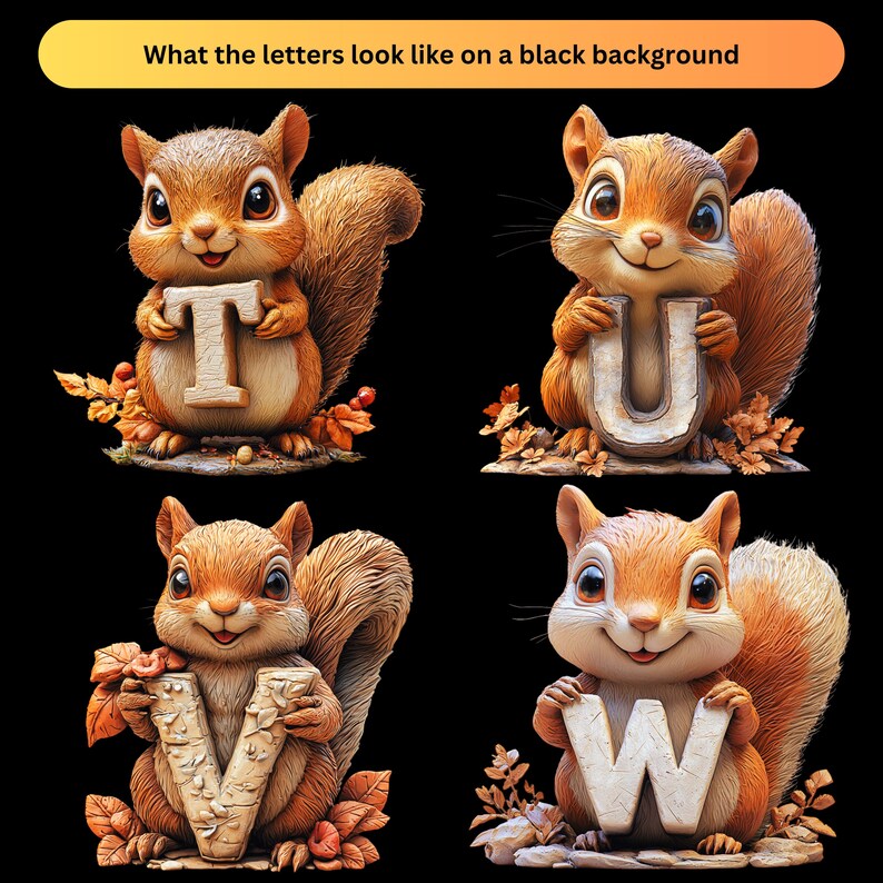 Woodland Animal Clipart Letters | Squirrel Alphabet PNG Bundle ...