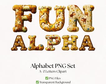Cow Clipart Alphabet Letters | Farm Animal Fonts | Nursery A to Z Typograph Designs | Digital Download