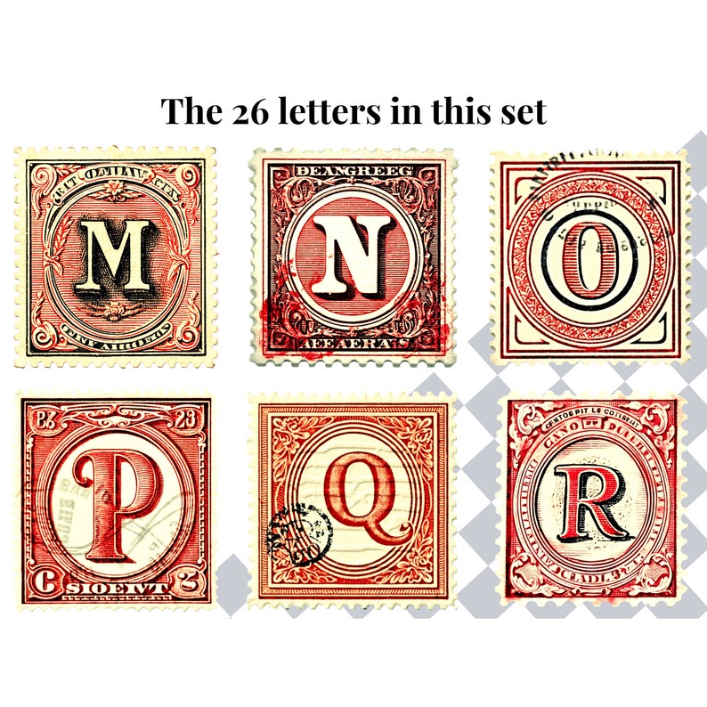 Postsage Signs For Letters Red Alphabet Letter PNG Files | Postage Stamp Clipart Fonts | Vintage ...