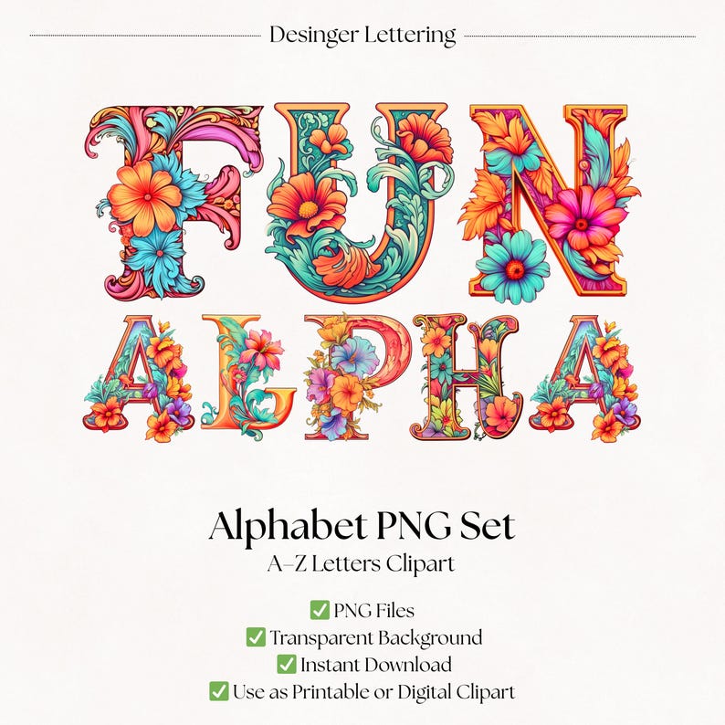 Boho Clipart Alphabet Letters | Colorful Floral Fonts | PNG Flower ...