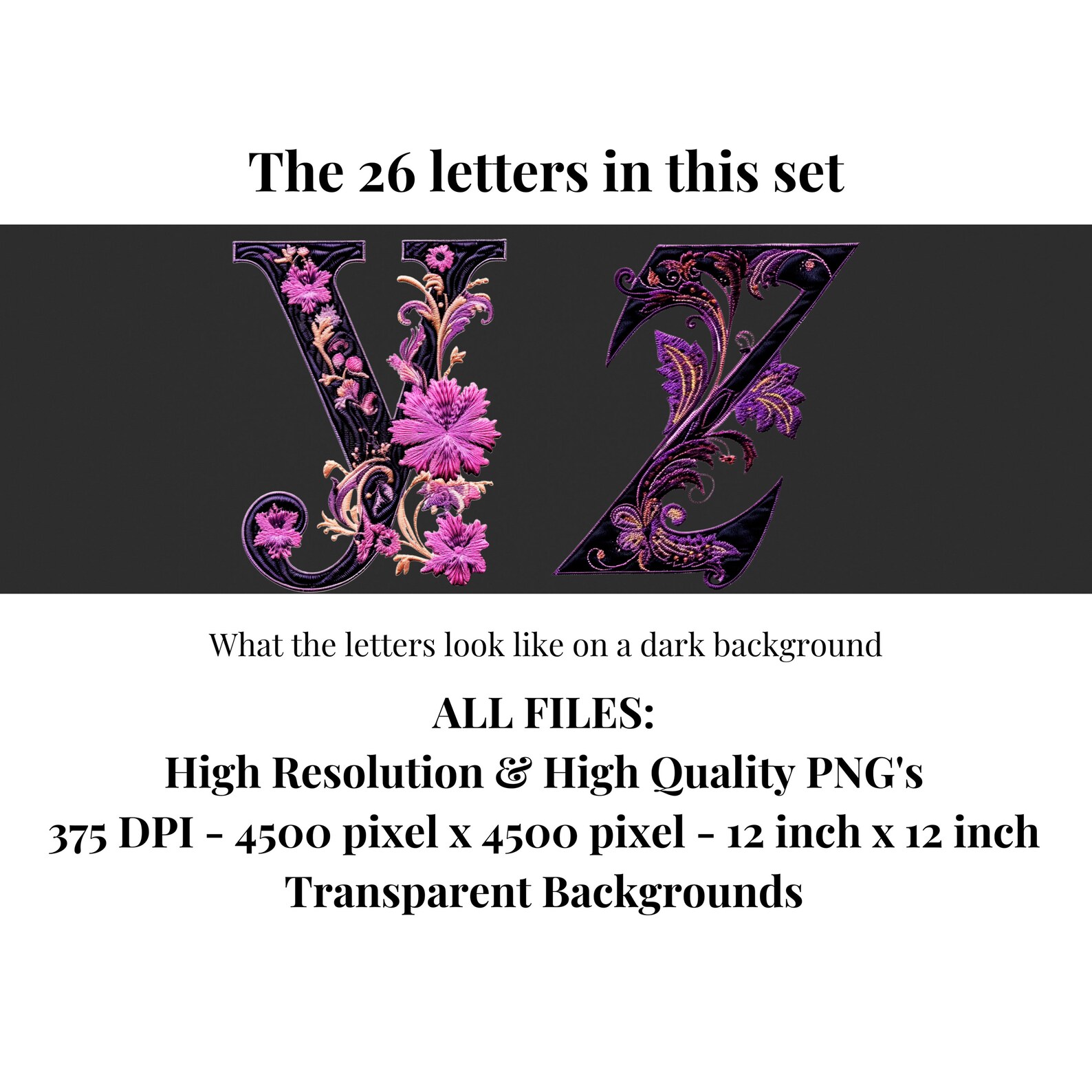 Purple Flower Clipart Alphabet Letters | Floral PNG Fonts | Botanical ...
