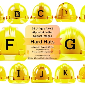 Hard Hat Clipart Alphabet Letters PNG File for Construction Digital Download, Scrapbooking Junk Journal, DIY Cricut Designs Card Making Art