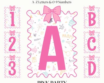 Cute Bow Letters & Numbers | Coquette Clipart Alphabet PNG Font | Pink Party Decorative Lettering | Monogram Initials Set