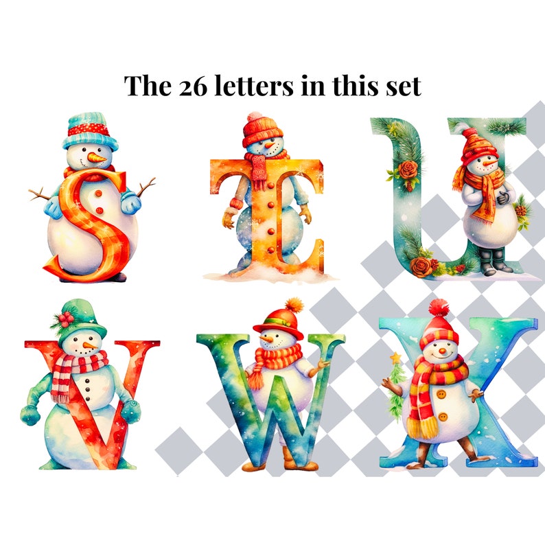 Snowman Clipart: Watercolor Christmas Alphabet Letters (digital ...