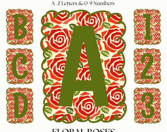 Vintage Floral Letters & Numbers | Romantic PNG Rose Fonts | Fancy Alphabet Clipart | Lettering Initials Monogram Set