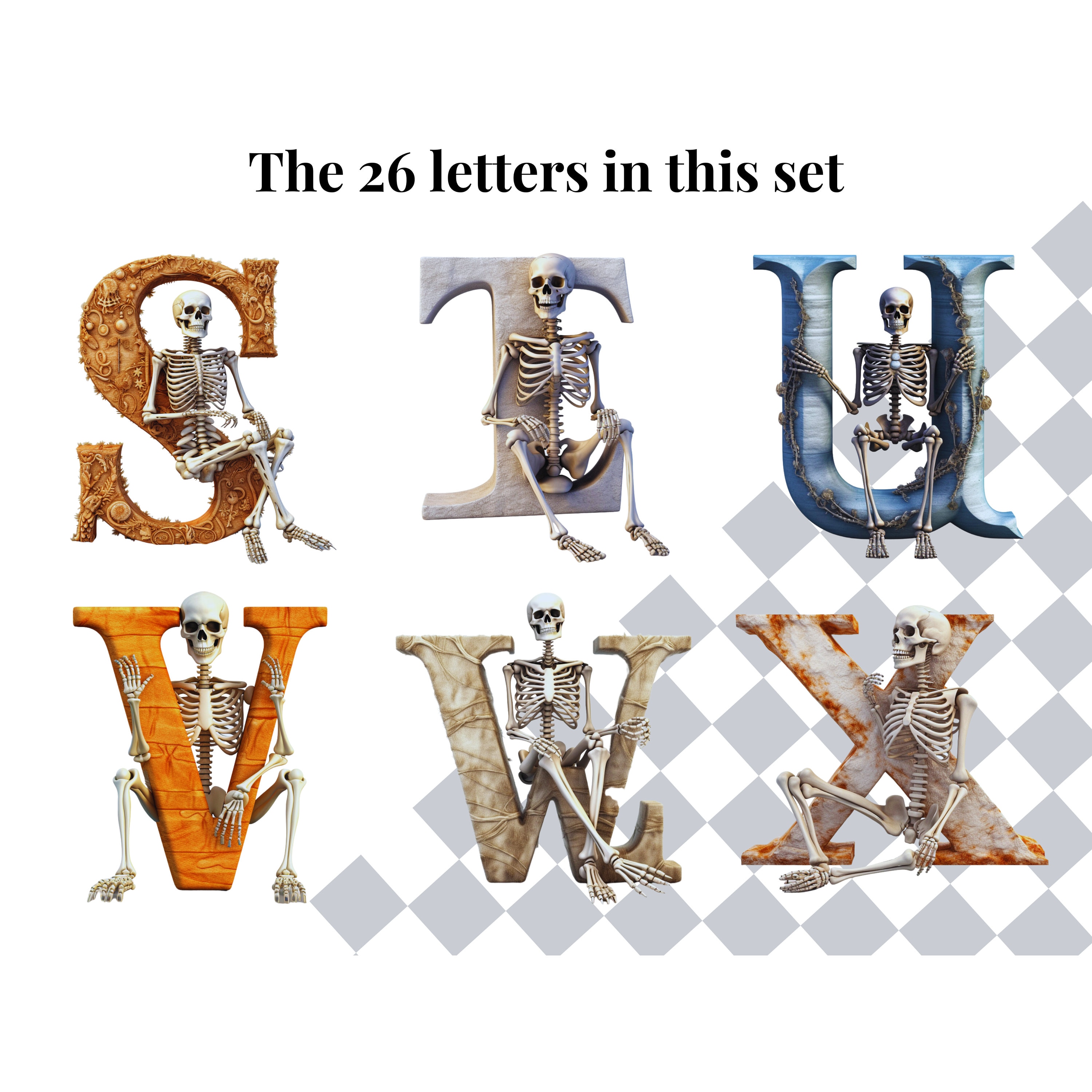 Skeleton PNG Alphabet Letters for Halloween Clipart Commercial Use ...