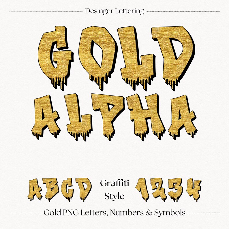 Gold Graffiti Alphabet Letters and Numbers, A-Z Clipart PNG, Urban ...