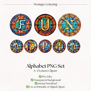 Stained Glass Clipart Alphabet Letters | Vintage Ephemera PNG Lettering |  (Digital Download)