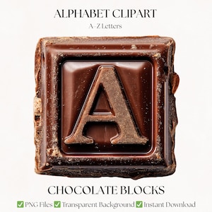 Clipart dell'alfabeto del blocco di cioccolato / Grafica del food blogger / Immagini di font PNG / Download digitale