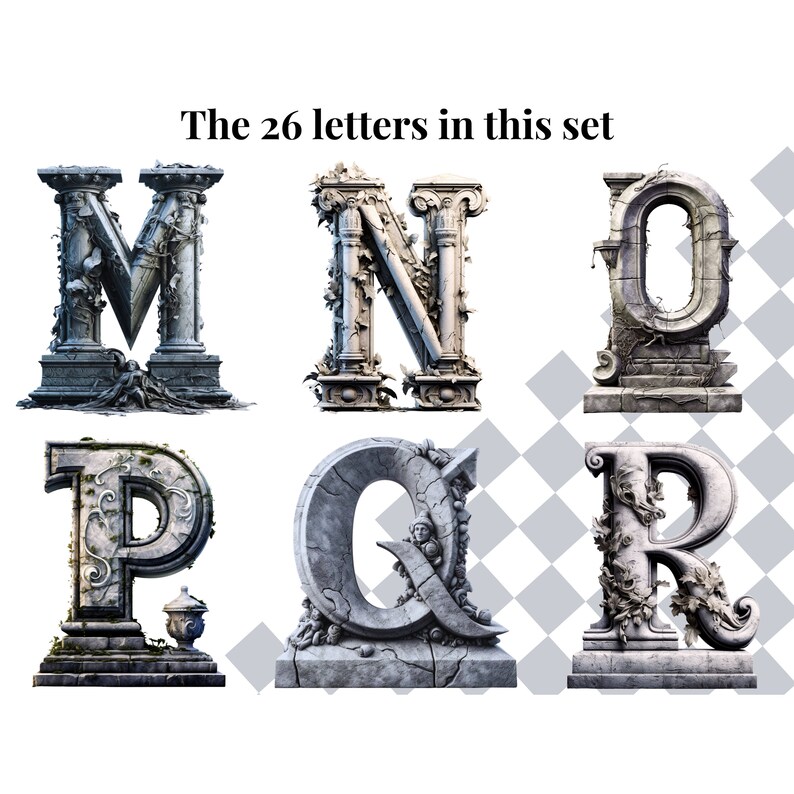 Tomestone Lettering Gothic Tombstone PNG Letters | Halloween Themed Clipart Alphabet Images ...