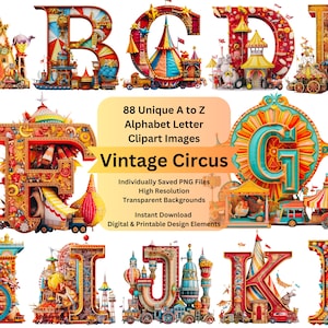 Circus Clipart Alphabet Letters PNG Files for Carnival Digital Download, Scrapbooking Vintage Ephemera, Junk Journal, Cricut DIY Arts Crafts