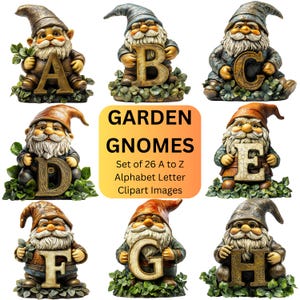 Garden Gnome Clipart Alphabet Letters PNG Files, Cute Gnomes Clip Art, Printable & Digital Images, Sublimation Bundle, Scrapbooking Journals