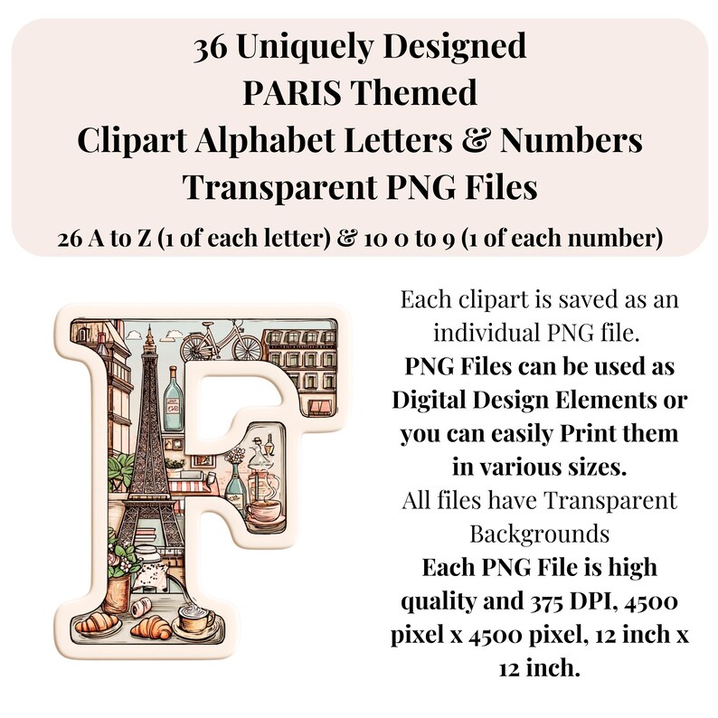 Vintage Paris Clipart Alphabet Letters and Numbers | Eiffel Tower ...
