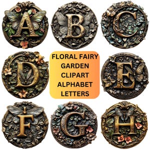 Floral Fairy Garden clipart alfabet letters PNG, afdrukbare en digitale vlinder en bloem Vintage Ephemera lettertype, Faerie Faery Cricut lettertypen