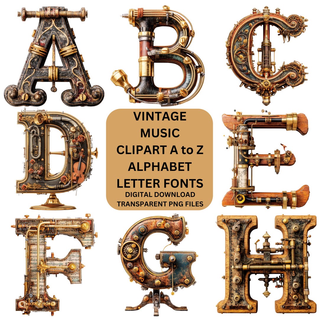 Vintage Music Clipart PNG Alphabet Letters for Printable & Digital Use ...