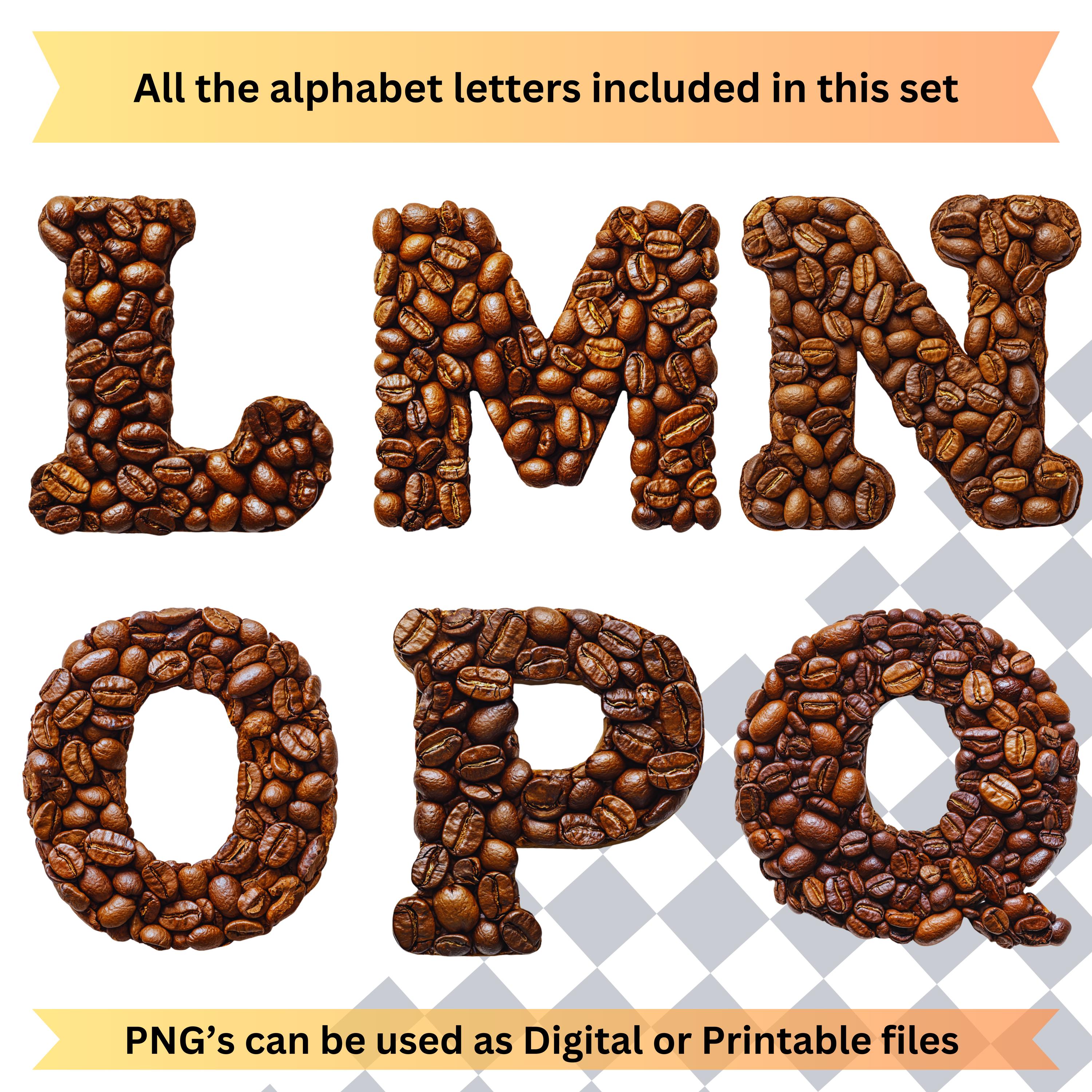 Coffee Bean Clipart Alphabet Letters, PNG Cafe Clipart, Commercial Use ...