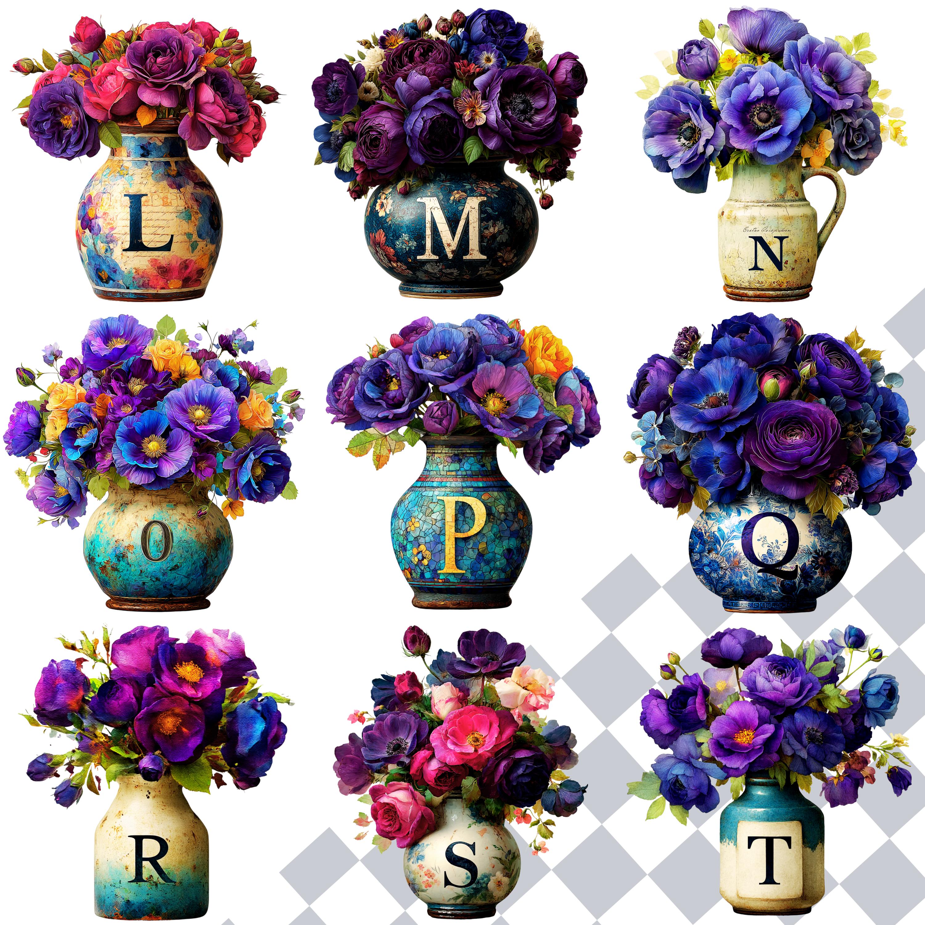 Purple Floral Vase Clipart Alphabet: Flower PNG Fonts (digital Download ...
