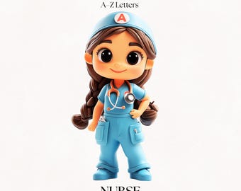 Nurse Clipart Alphabet Letters | Hospital Character PNG Fonts | Career Day Lettering | Digital Download