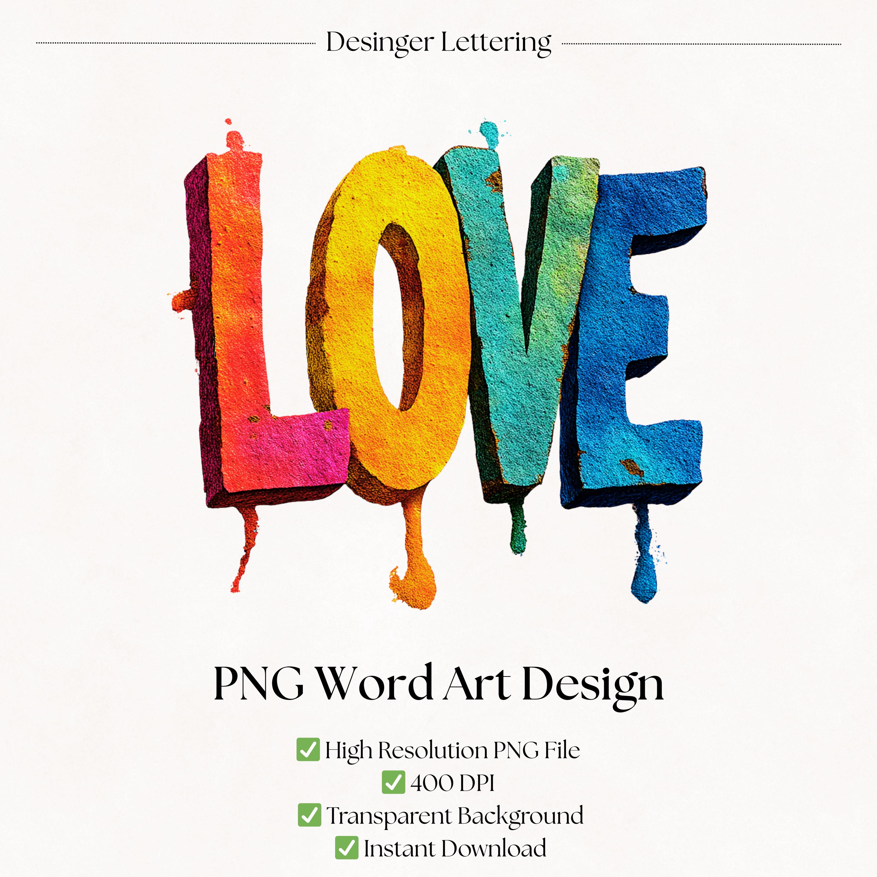 Love Word Art PNG | Colorful Watercolor Paint Splash Clipart | Digital ...