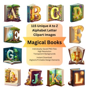 Book Clipart Alphabet Letters PNG Files for Fantasy Library Illustration Digital Download, Scrapbooking, Junk Journal, Cricut DIY Art Crafts