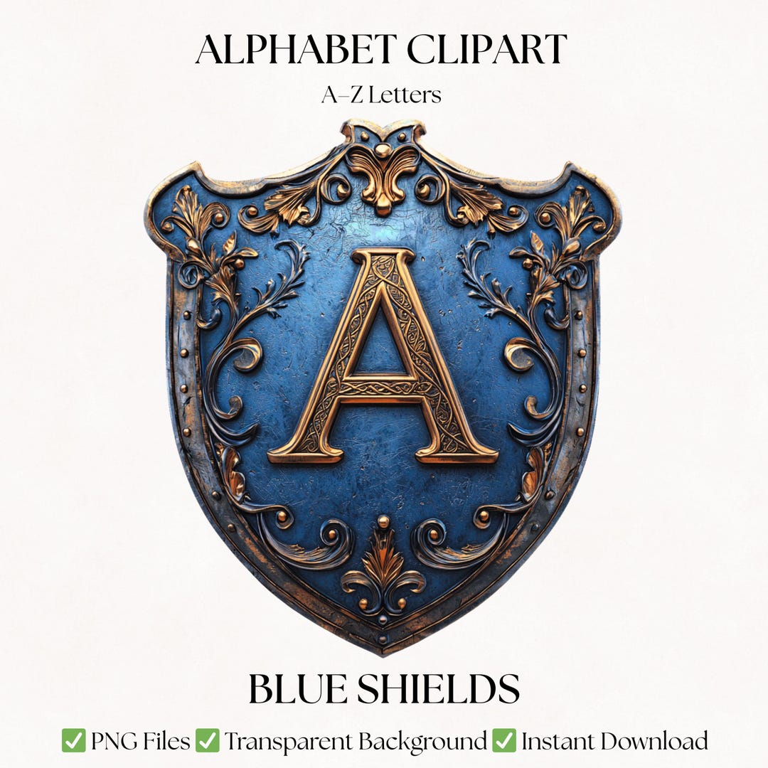 Shield Type Lettering Shield Alphabet Letter Clipart | Blue Crest Lettering PNG Design ...