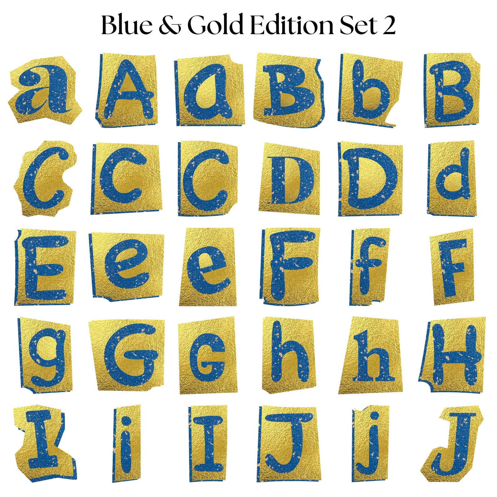 Luxe Ransom Alphabet PNG – Gold & Blue Letters, Cut Out Typography, 210 ...