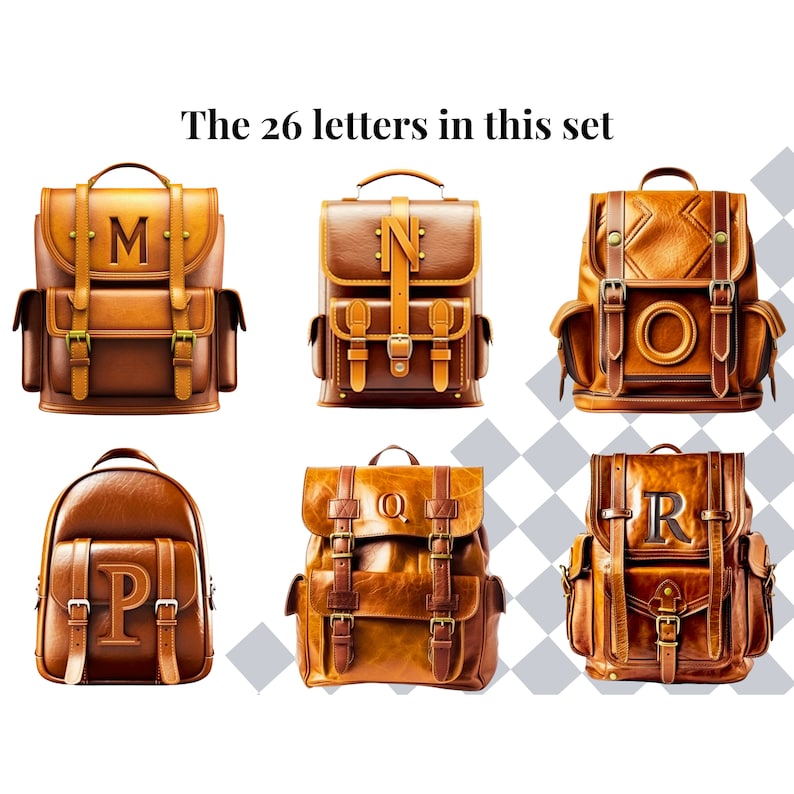 Backpack Clipart Alphabet Letters | Fancy Leather PNG Fonts | Digital ...